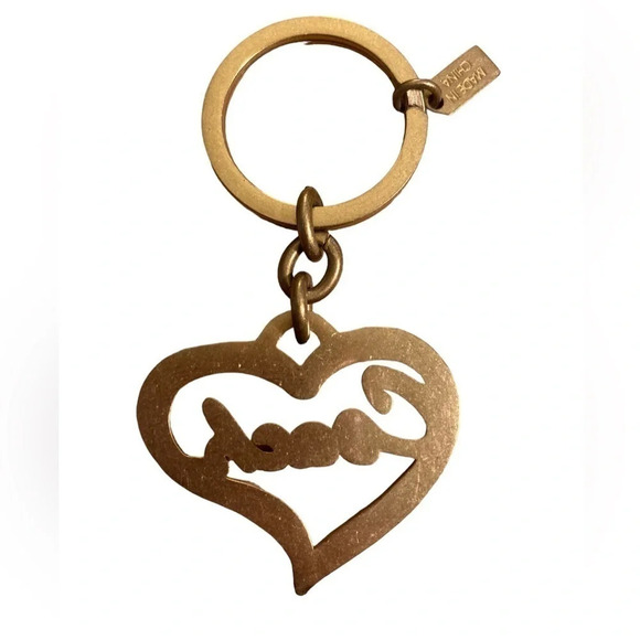 COACH Keychain Heart w/ Coach Logo Brushed Gold Handbag Charm Retired RARE NWOT - Picture 2 of 2